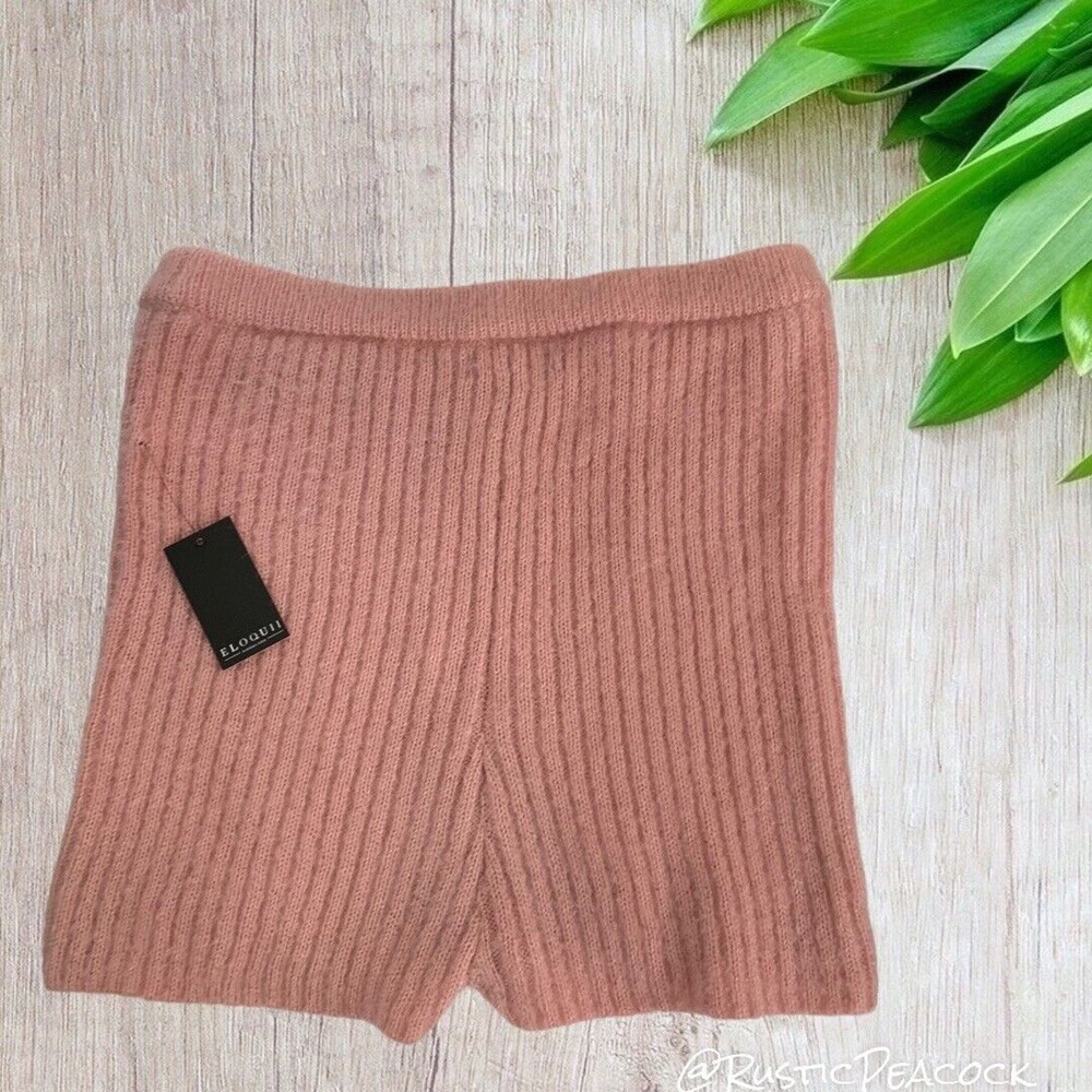 Eloquii Shorts Women's Size 14 Or 16 Pink High Rise Stretchy Heavy Knit Pull On - Picture 4 of 6